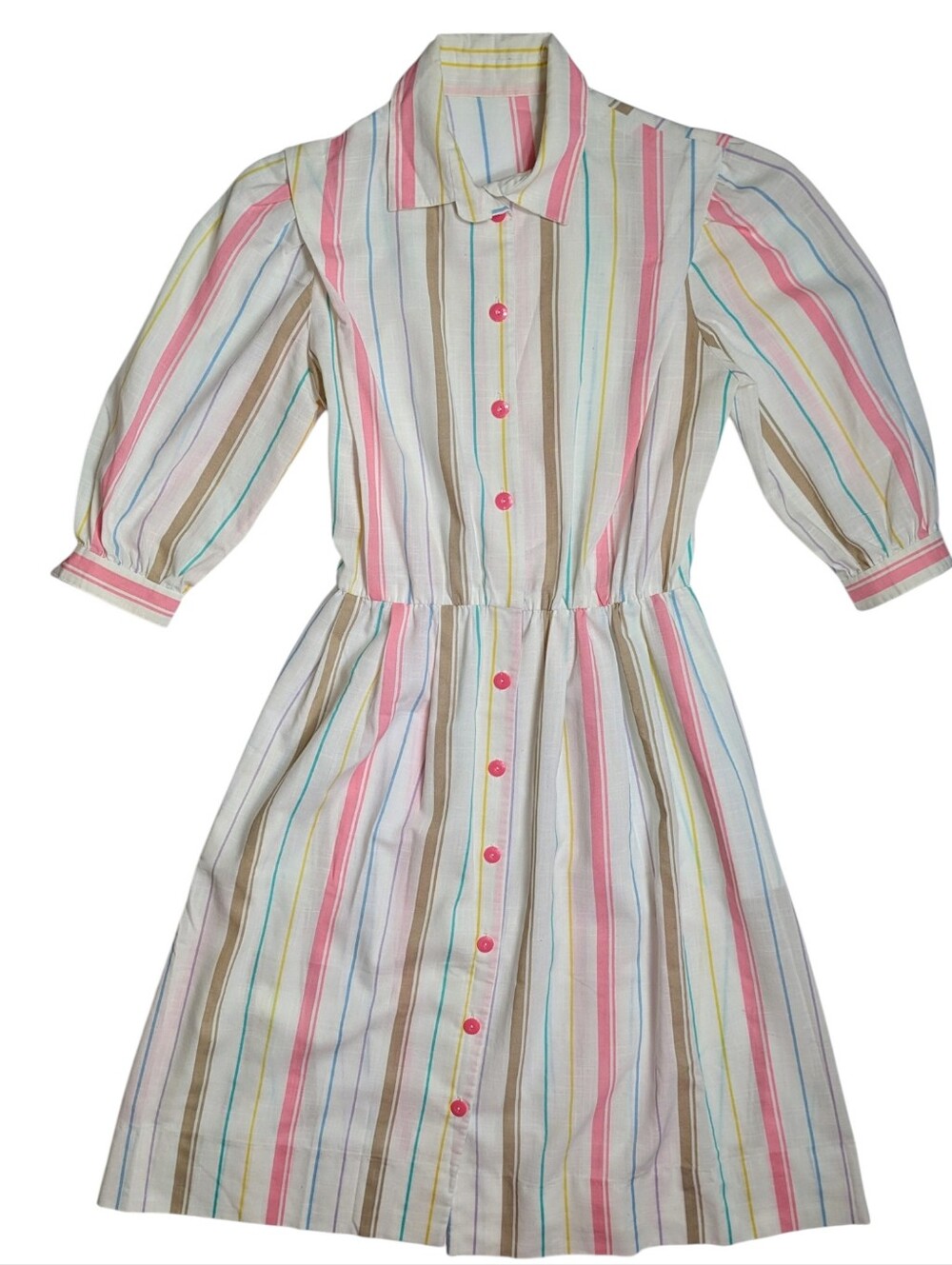 1980s Striped Button-Front Dress - Pink & Multicolor Size S/M